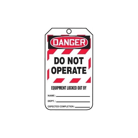 Accuform Safety Tags, DANGER DO NOT OPERATE EQUIPMENT LOCKED OUT, 5.75in x 3.25in, HS-Laminate, 5PK MLT409LTM